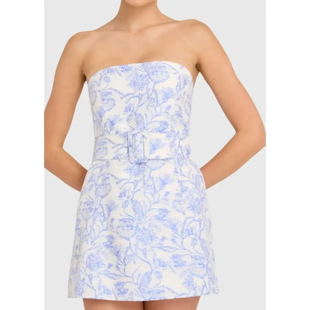 Amanda Uprichard Fae Dress in Toile Brocade in English Blue. Size: XS. NWT - Picture 4 of 5